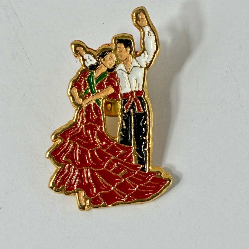 VTG Flamenco Dancers Enamel Pin Spanish Culture Gold Tone Lapel Pin Hat Tie